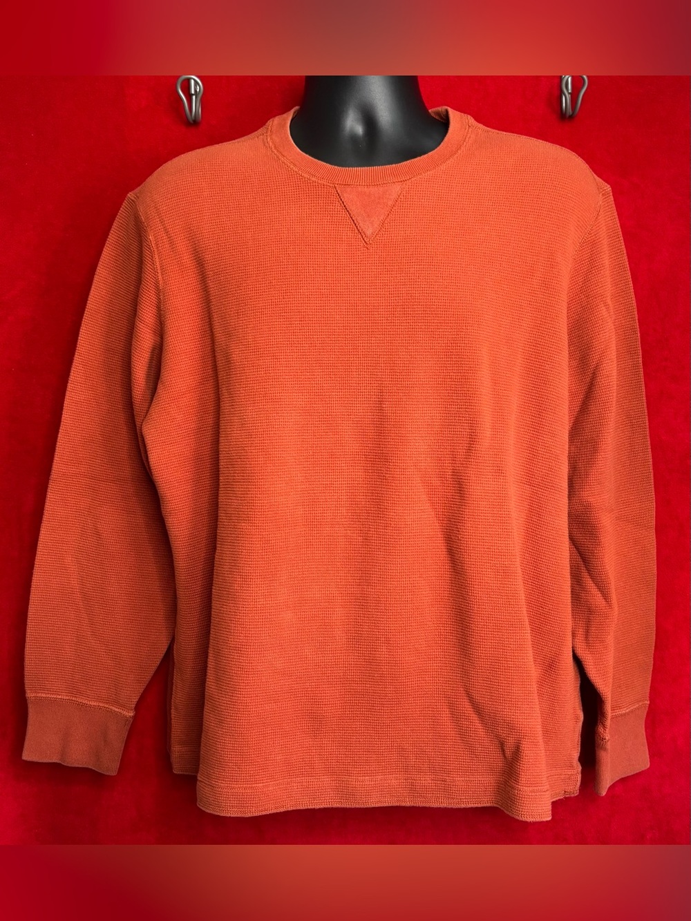 Eddie Bauer Burnt Orange Ribbed Knit Long Sleeve Crewneck Shirt Large